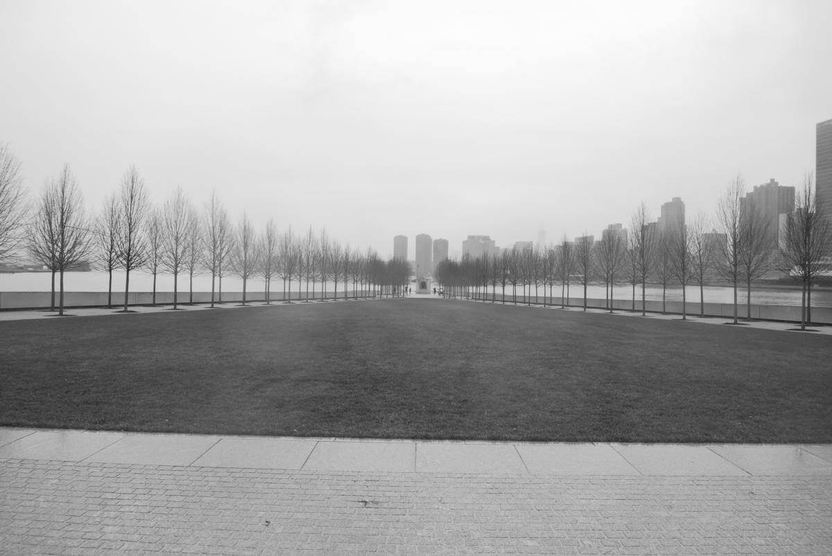 The garden at Four Freedoms Park, looking south